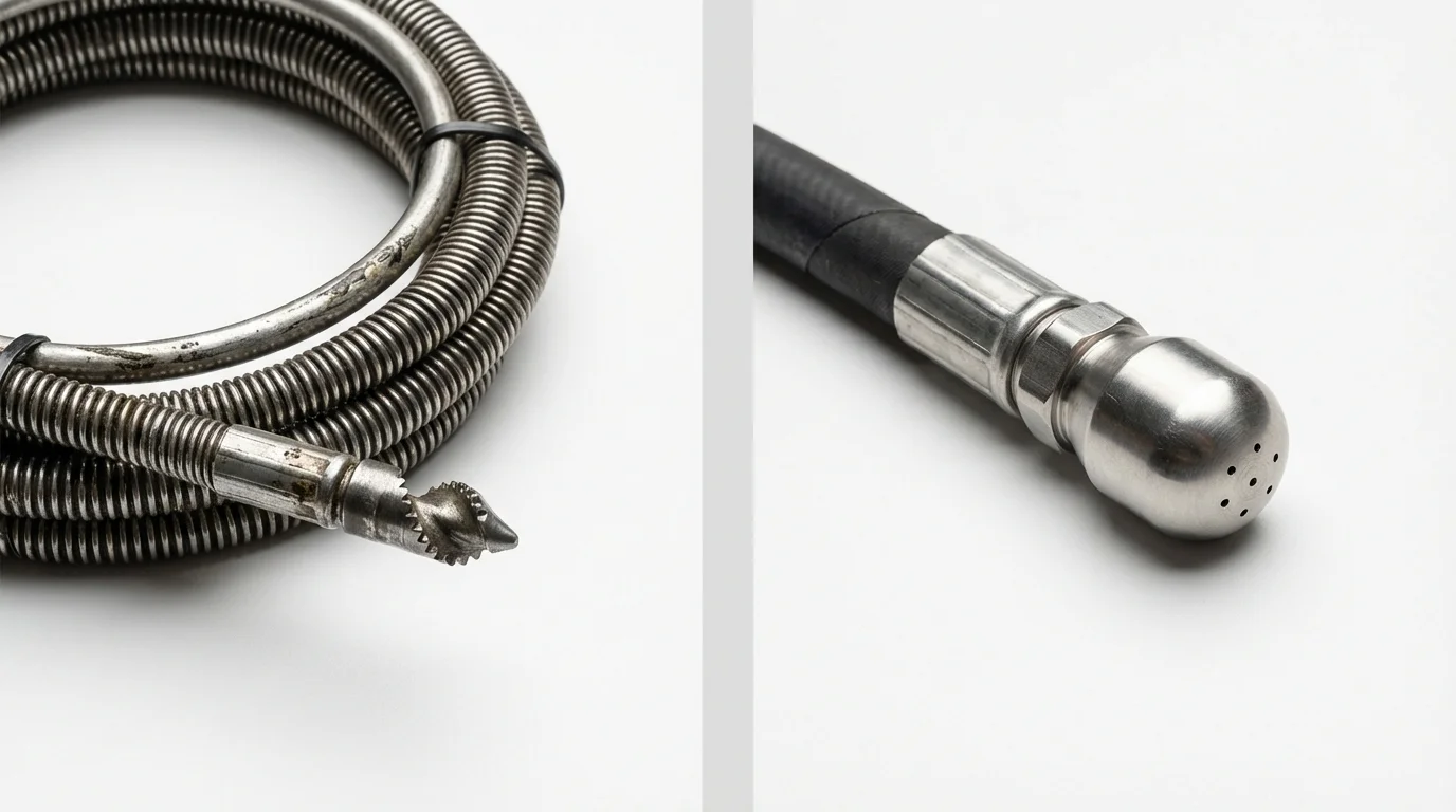 Drain snake cable and hydro jetting nozzle used for drain cleaning in Ebensburg, PA