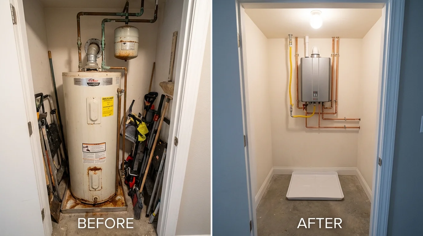 Tank water heater versus wall-mounted tankless unit comparison for Ebensburg, PA homeowners