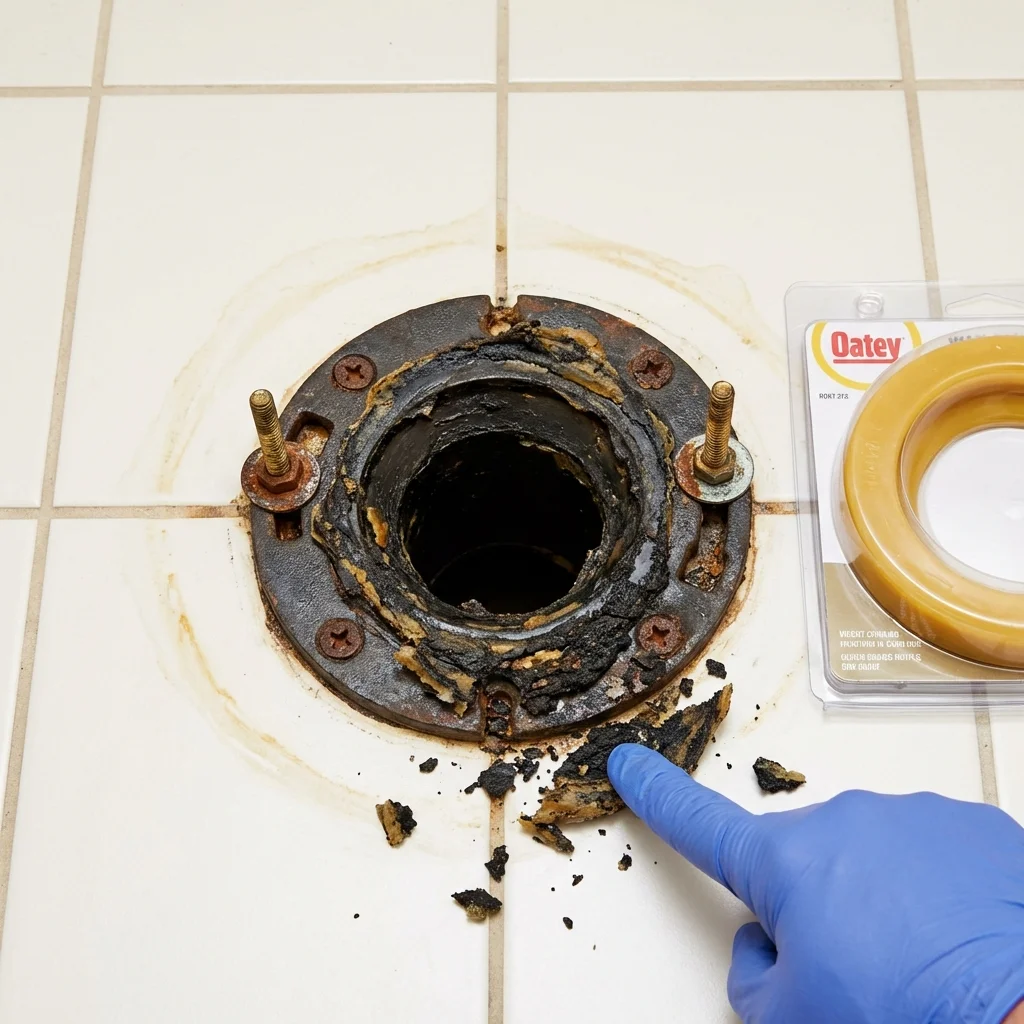 Failed wax ring showing water seepage at the base of a toilet in a Ebensburg, PA home