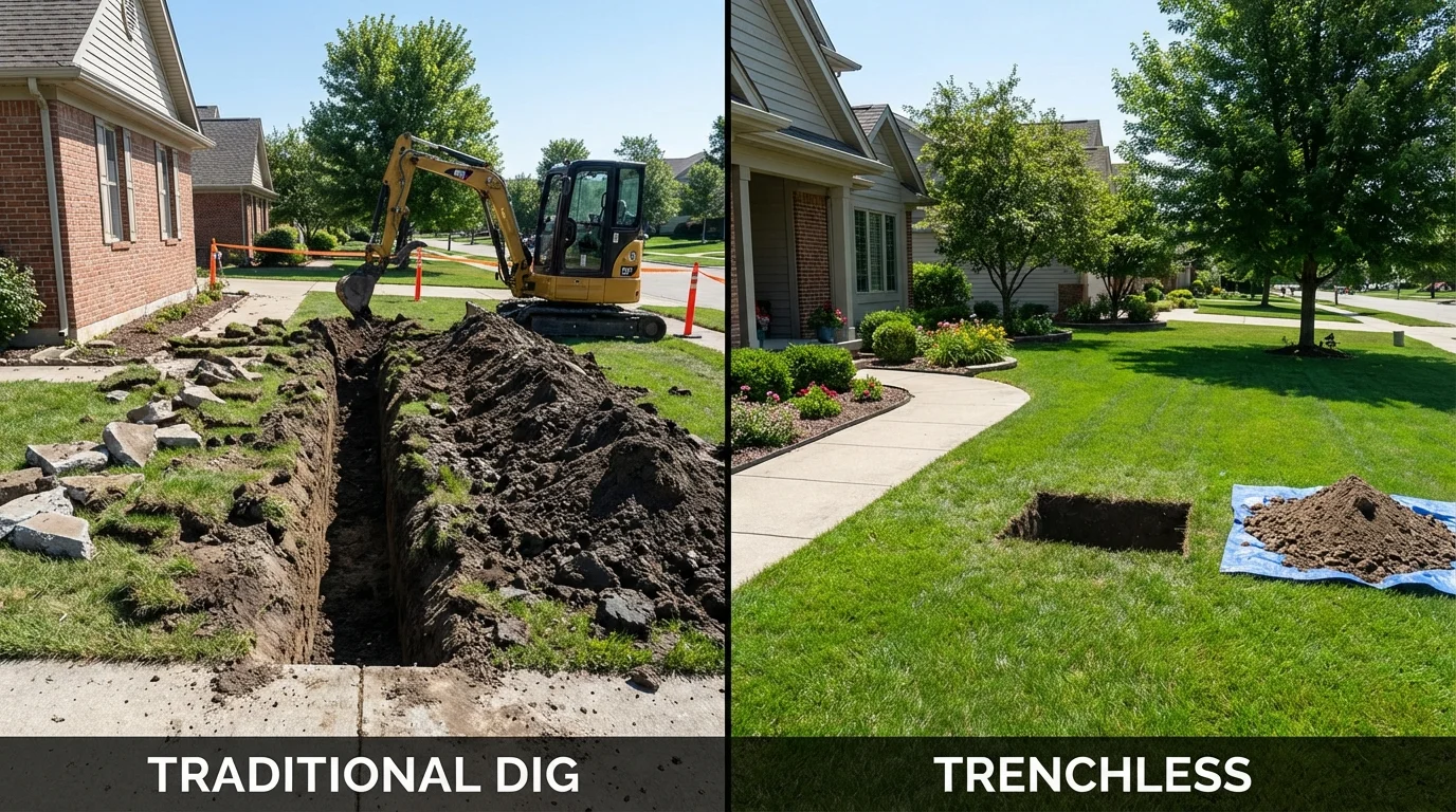 Trenchless sewer repair with minimal yard damage versus traditional excavation in Ebensburg, PA